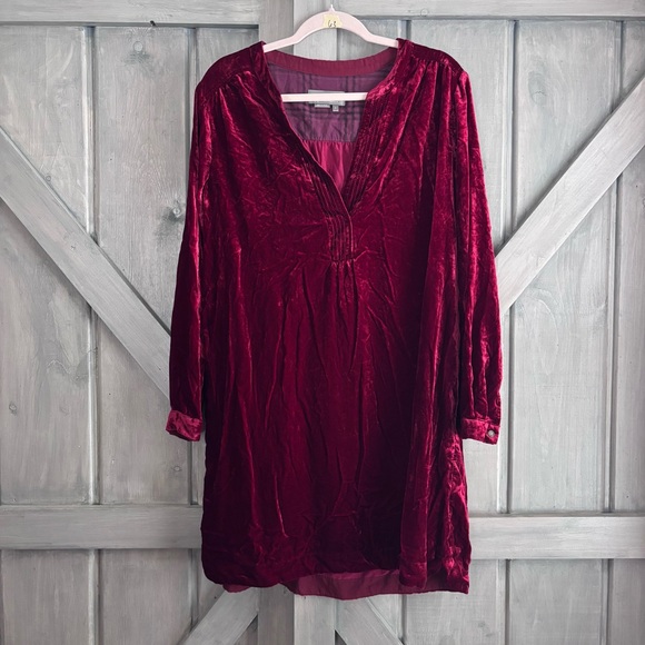 Anthropologie Deep Red Cranberry Velvet Shirt Dress‎ Size M - Picture 2 of 8